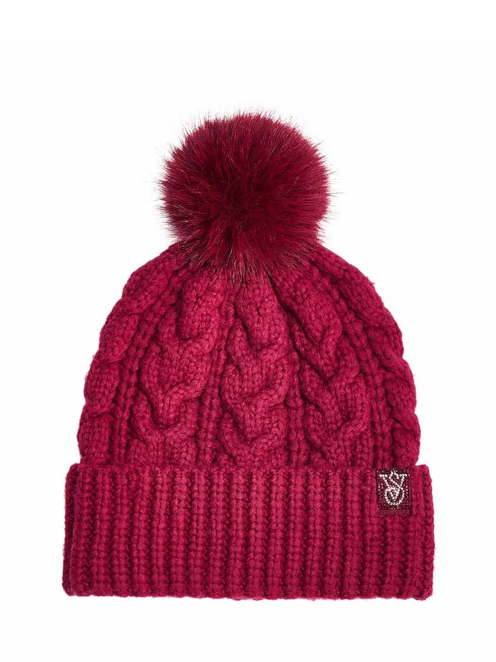 Victoria's Secret Cozy Cable-Knit Pom Beanie Red NWT